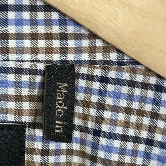 Men's Barbour Shirt Size XL Tailored Fit Button Down Brown Blue Check Plaid - Picture 6 of 10